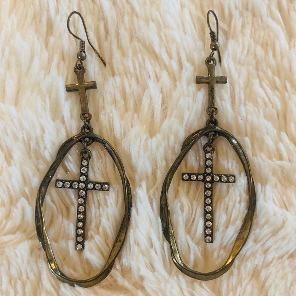 Anthropology Cross dangle earrings